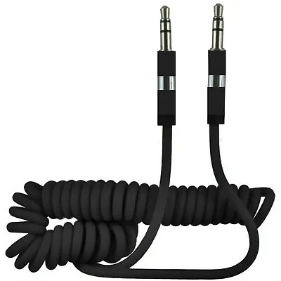 1m Black Coiled 3.5mm Aux Cable Mini Jack To Jack Male Audio Auxiliary Lead Car • £2.45