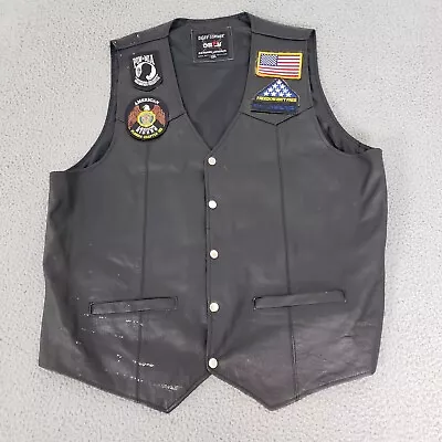 Defy Leather Vest Mens 3XL Black Motorcycle Military Biker Racer American Legion • $45