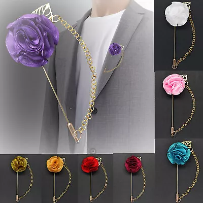 Lapel Flower Boutonniere Stick Brooch Pin Shirt Suit Tie Wedding  #24 Leaf Chain • £3.49