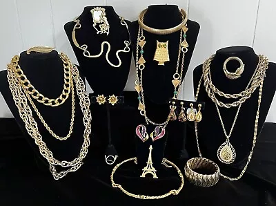 Vintage Jewelry Gold Tone Chunky Mixed Lot Of 20 - All Wearable Monet Sarah Cov • $59.99