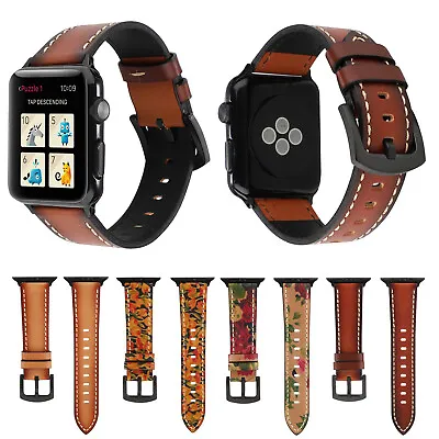 $23.24 • Buy Vintage Floral Genuine Leather Strap For Apple Watch Band 38 40mm 42mm 44mm Belt