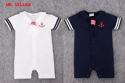 UK NEW Baby Boy Sailor Playsuit Clothes Romper Suit Summer Birthday Party Outfit • £14.50