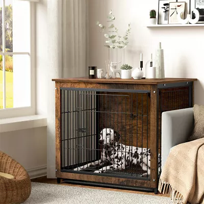 Heavy Duty Wooden Dog Crate Side End Table Large Strong Metal Wire Pet Kennels • $119.90