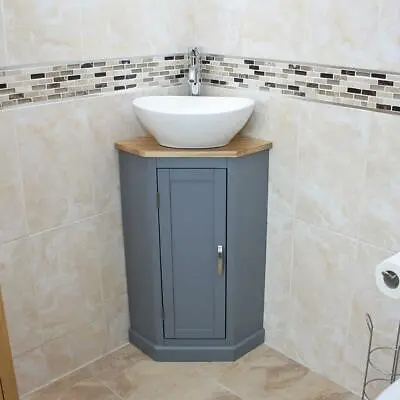 £349 • Buy Grey Painted | Bathroom Corner Compact Vanity Unit | Ceramic & Glass Basin