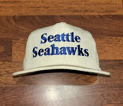 Vintage Seattle Seahawks Corduroy Script Cap NFL Football Hat Sports 80s • $59.99