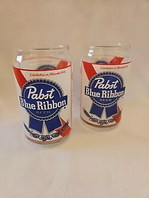 Pabst Blue Ribbon Beer Glass Can Shape Pint SET OF 2 GREAT CONDITION  • $16