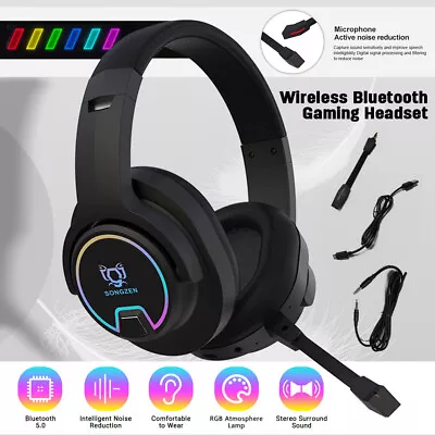 $55.89 • Buy Bluetooth 5.0 RGB Wireless Over Ear Headphones Gaming Headset With Mic For PC AU