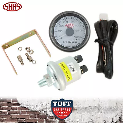 SAAS Oil Pressure Gauge White Face Dial 52mm Multi Colour + Sender & Fitting Kit • $72