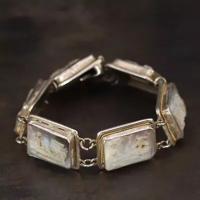 VTG Sterling Silver 800 VICTORIAN Shell Cameo Braided Panel Link 6  Bracelet 21g • $2.99