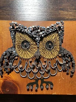 Vintage Nail Art Sculpture Mid Century Modern Owl Wall Hanging Wall Art • $79