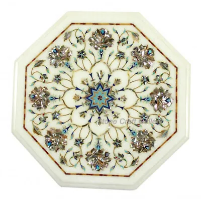 12  White Marble Side End Table Top Semi Precious Stones Handmade Inlay Decor • £241.18