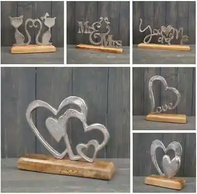 £12.95 • Buy Aluminium Love Couple Pet Cat Mr Mrs You Me Gift Home Decor Ornaments On Wood