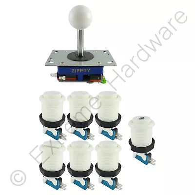 1 Player Arcade Control Kit 1 Ball Top Joystick 7 Buttons White JAMMA MAME Pi • £14.99