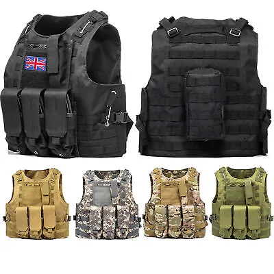 Tactical Vest Police Military Assault Vest Molle Combat ​Plate Carrier Gear • £22.99