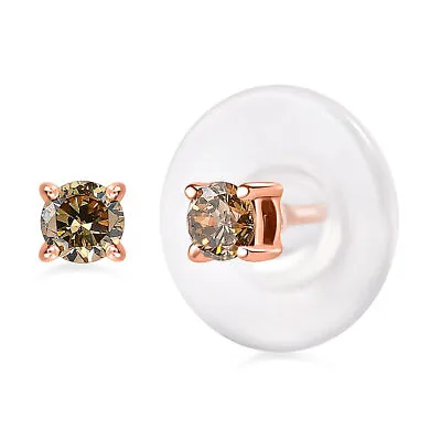 TJC Champagne Diamond Stud Earrings For Women In 9ct Rose Gold With Push Back • £79.99