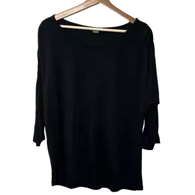 Vince Womens Size Medium Dolman 3/4 Sleeve Tee Shirt Black Faux Leather Boatneck • $38.99