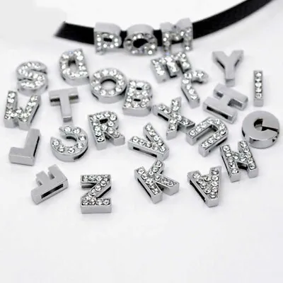 Rhinestone Letters Slide A-Z DIY Charms Name Personalized Collars Bracelet Bling • £2.99