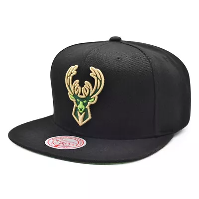 Milwaukee Bucks Mitchell & Ness HIGH LIGHT Snapback HWC Hat= Black/Lime • $31.99