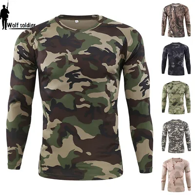 ESDY Mens Combat T-shirt Long Sleeve Camouflage Army Tactical Military Casual • $15.19