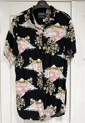 £2 • Buy Primark Mens Black Mix Japanese Print Short Sleeve Shirt Size XL Slim Fit