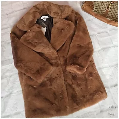 MAGASCHONI Vicuna Color Vintage Chic Super Luxe Faux Fur Coat Retails $148 • $53.75
