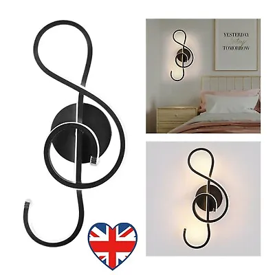 LED Musical Note Wall Lamp Bedside Spiral Night Light (Warm Light)(Black) • £15