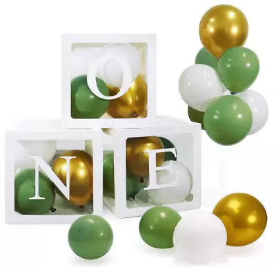 3 Pcs ONE Baby Shower Décor Gift Box Transparent Balloon Packing DIY Letter Cube • £6.99