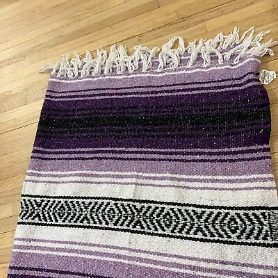 La Montana Falsa Mexican Blanket 50  X 74  Striped Acrylic Fringe Yoga • $14.99