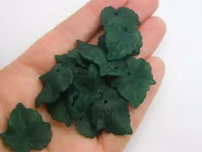 50 Leaf Charms Dark Green Acrylic L 29 • £2.30