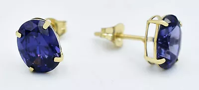 TANZANITE 3.06 Cts STUD EARRINGS 14K YELLOW GOLD -  Made In USA - NWT • $0.99