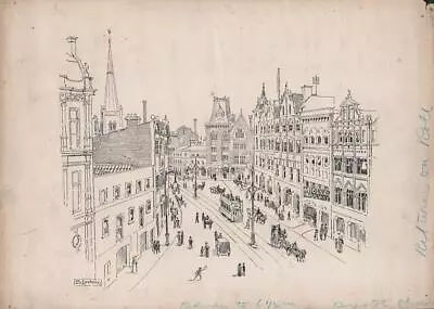 SAMUEL LOXTON (1857-1922) Pen & Ink Drawing MIDLAND RAILWAY STATION STREET SCENE • £70