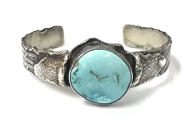 Vintage Native American Sterling Silver Turquoise Cuff Bracelet • $85