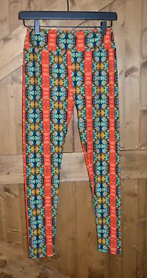 LuLaRoe Women's One Size Leggings Black Dark Yellow Red Orange Abstract #31 NWOT • $14.62