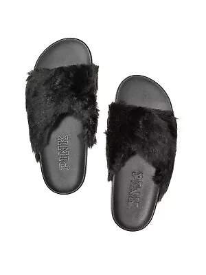 Victoria's Secret PINK Faux Fur Crisscross Slides Flip Flops Sandals Great Gift • $24.99