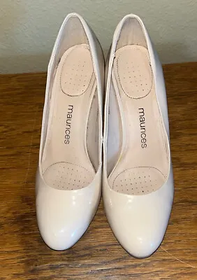 Women’s MAURICES HARPER Pump/Heel Shoe Faux Patent Leather Taupe 3.5” Heel 9.5 • $8