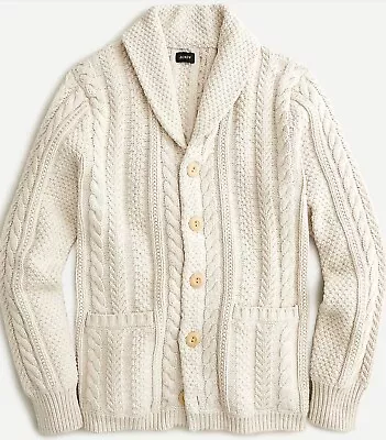 J Crew Cotton Cable-Knit Shawl-Collar Cardigan Cream Men's X-Large XL • $59.99