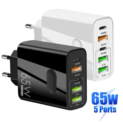 65W 5 USB Type C Fast Wall Charger PD QC3.0 Adapter For MacBook IPhone Samsung • $11.45