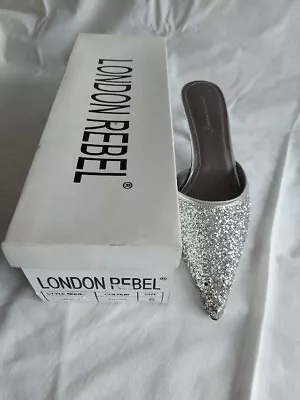 Silver Sparkly Slip On Sandals - London Rebel - Size 6 UK - Brand New! • £15