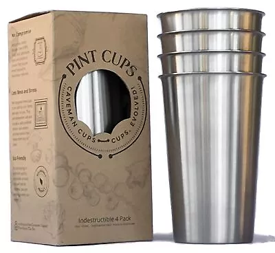 Heavy Duty Stainless Steel Tumblers Sanitary Rimless 16oz 4Pack By Caveman Cups • $68.52