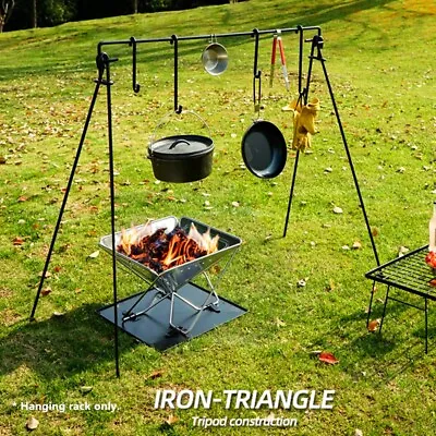Camping Portable Cookware Hanging Rack Campfire Cooking Tripod Stand Grill Rack • $99.95