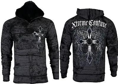 Xtreme Couture By Affliction Men's Zip Up Hoodie SUPERIOR HEIST Biker Cross $88 • $46.95