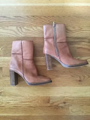 90s Vtg Candies Caramel Brown Leather Chunky High Heel Ankle Boots/Boho Indie6.5 • $45