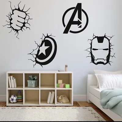 Marvel Avengers Bedroom Wall Stickers Superhero Broken Wall Art Mural Decal XXL • £15.99