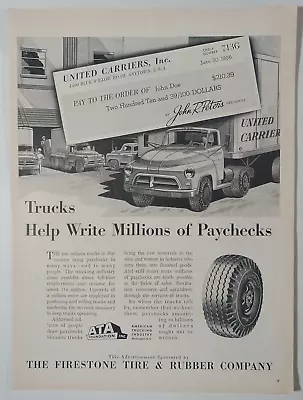 50s OTR Trucking FIRESTONE Tire Rubber United Carriers B&W Vtg Poster Print Ad • $8.67