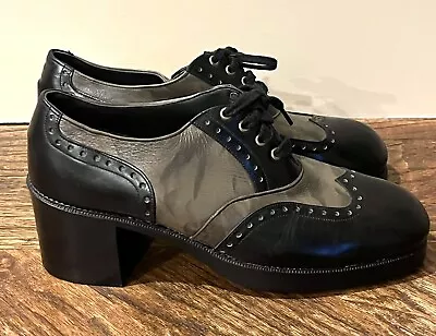 VTG 1970s Pedwin Leather Black 2 Tone Wingtip Men’s Platform Disco Shoes 11 • $149