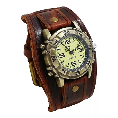 Punk Fashion Antique Brown Waterproof Genuine Leather Watch For Men's Gift NEW • $14.85