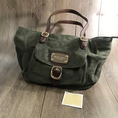 MICHAEL KORS Hudson Downtown Green Suede Shoulder Tote Bag E-1306 • $50