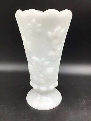 Vintage 1950’s Westmoreland Paneled Grape White Milk Glass Vase Scalloped Rim 9  • $24