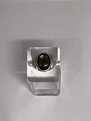 Vintage Mens 8.50ct Natural Black Sapphire Ring .50ct Diamond 14k White Gold 7.5 • $900