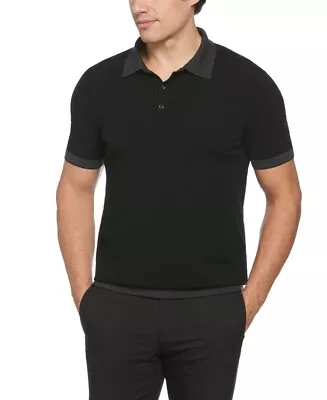Perry Ellis Mens Polo Sweater Black Grey. Collar Short Sleeve Sz S. NWT • $19.80